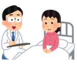 イラスト：病院で医師の説明を聞く女性のイラスト