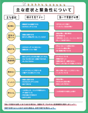 チラシの写真：主な症状と緊急性について