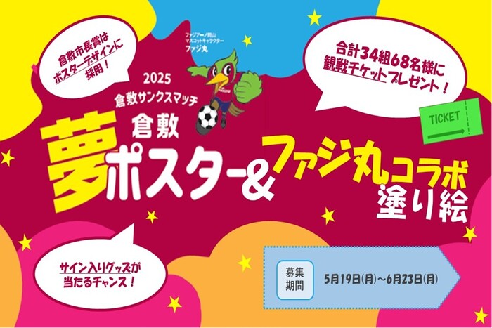 2025倉敷サンクスマッチ夢ポスターファジ丸塗り絵作品募集