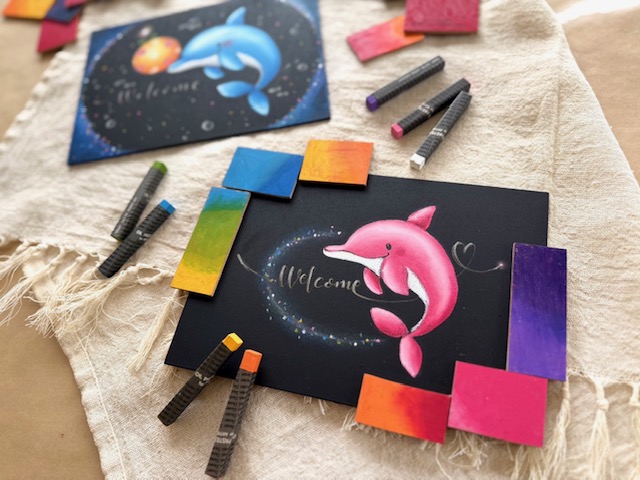 チョークアートでイルカボード