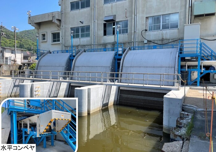 福田呼松第2排水機場の除塵設備の前面の写真
