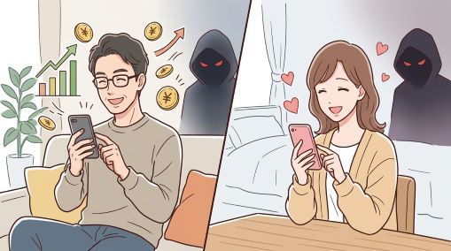 sns型投資詐欺イラスト