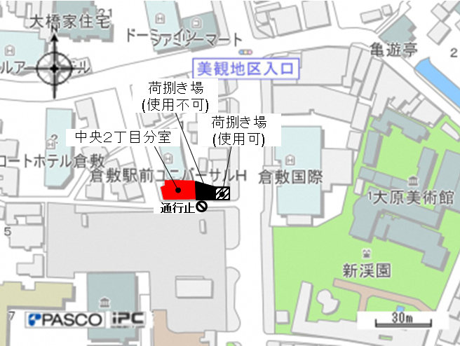 荷捌き場使用減少箇所などを説明した周辺地図