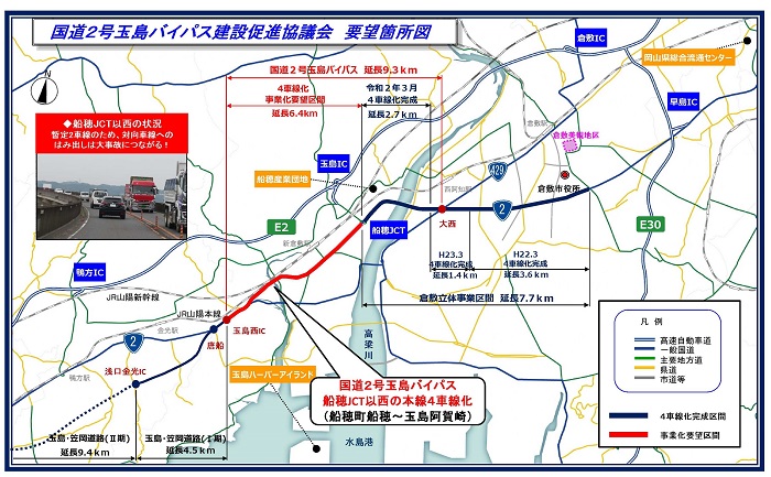 国道２号玉島バイパス建設促進協議会　要望箇所図